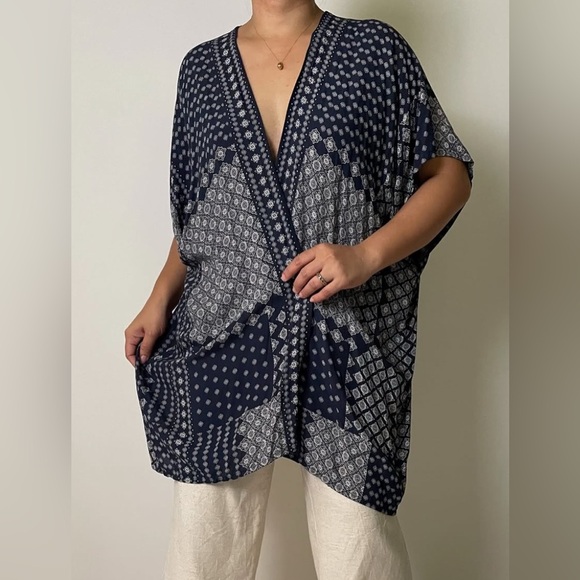 Loft NWT navy patchwork kimono, XS/S - Picture 1 of 8